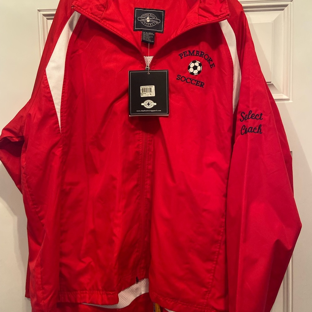 Charles River Apparel Red Soccer XL Windbreaker Jacket White Accents vintage nwt